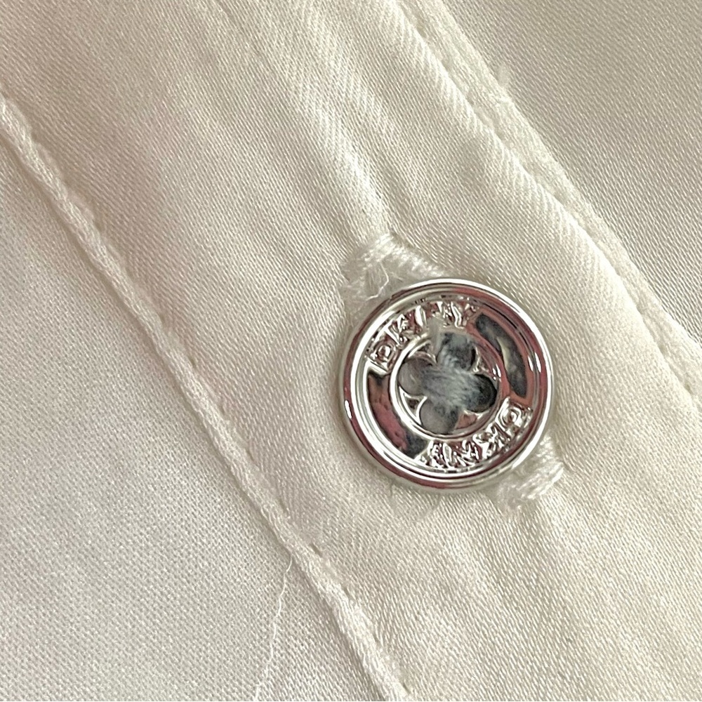 NWT DKNY Women Long Sleeve Blouse Ivory Sz S Button Down Shiny White Relaxed Fit - Picture 13 of 14